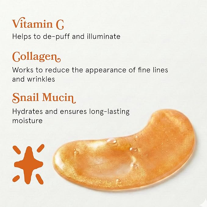 LE GUSHE Vitamin C Eye Patches with Collagen and Snail Mucin, Aloe Vera Eye Patches for Puffy and Dark Undereyes, Korean Skincare for All Skin Types, 10 Pairs
