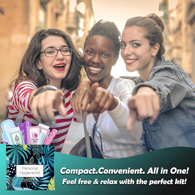 Menstrual Kit All-in-One | Convenience on The Go | Single Period Kit Pack for Travelling, Tweens & Teenagers | Individually Wrapped Feminine Hygiene Products (Blue Forest)