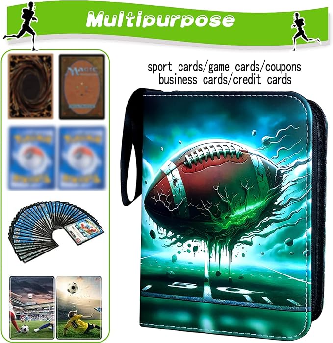 Football Card Binder 900 Pockets, Trading Card Binder 9 Pocket with 50 Removable Sleeves Fits 900 Sport Cards, 3 Ring Card Holder with Zipper, Collector Storage Album