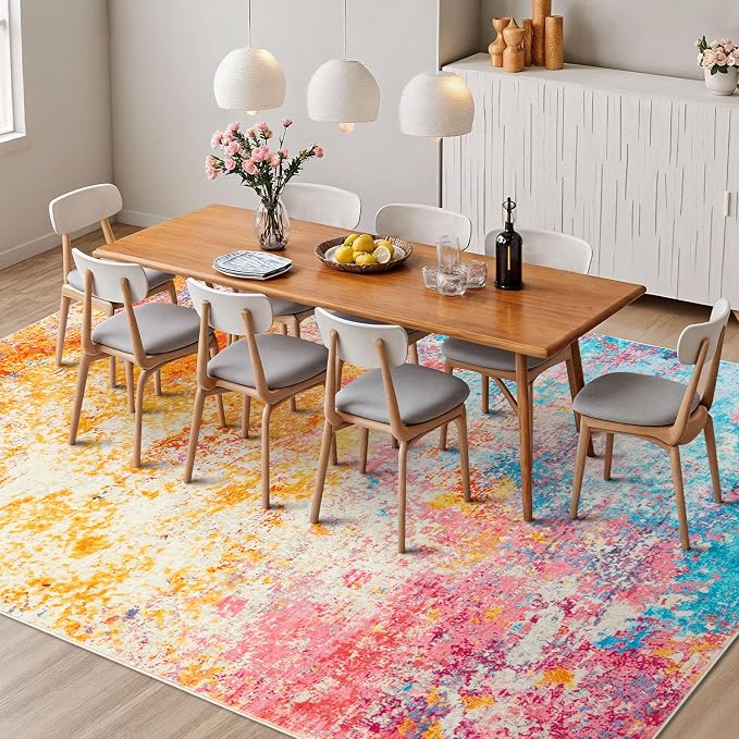 Rugflix 6x9 Area Rugs for Living Room, Washable Colorful Rainbow Large Rug | Machine Washable; Stain-Resistant; Low Pile; Non-Slip; Modern Abstract; Multi-colors Carpet for Nursery Girls Bedroom Home