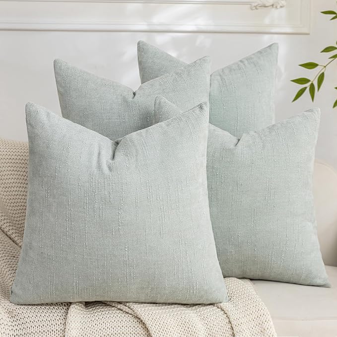 Set of 4 Soft Textured Decorative Throw Pillow Covers 20x20 Inch Cozy Farmhouse Cushion Cover Square Accent Pillow Cases for Bed Couch Sofa Living Room, Light Aqua