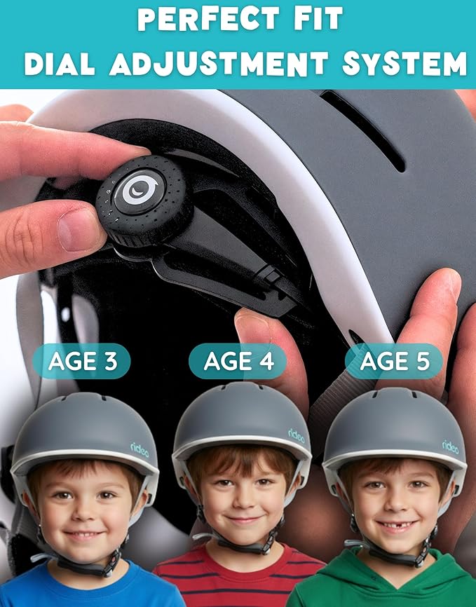 Rideo Kids Bike Helmet for Kids 3-5, Advanced Safety Boys and Girls Helmet, Adjustable & Multi-Sport, Patented Safety Buckle, Toddler to Youth