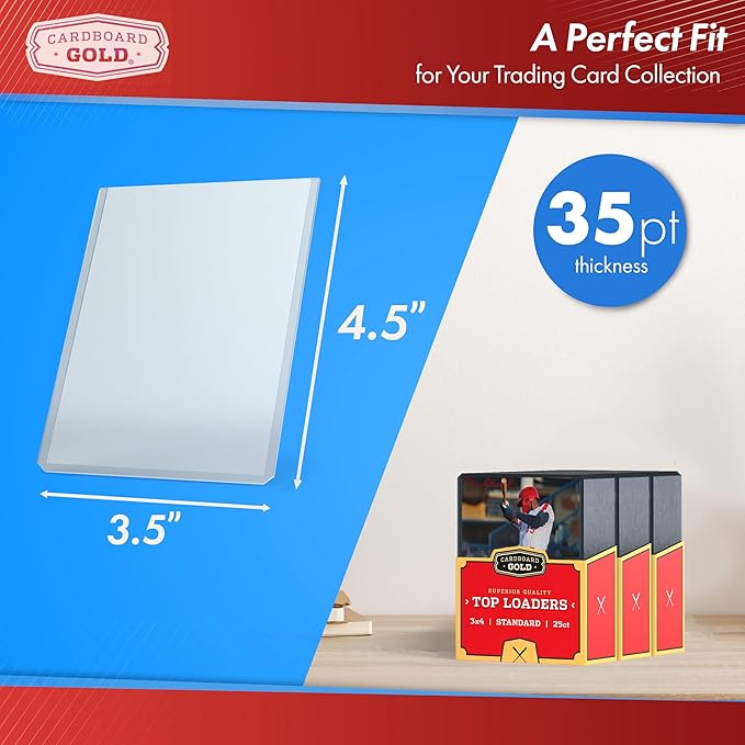 Cardboard Gold - 35pt Top Loaders for Cards - 500 Count - Premium 3x4 Inch Trading Card Toploaders - Protect Your Baseball and Sports Cards with These Crystal Clear Hard Plastic Sleeves Protectors