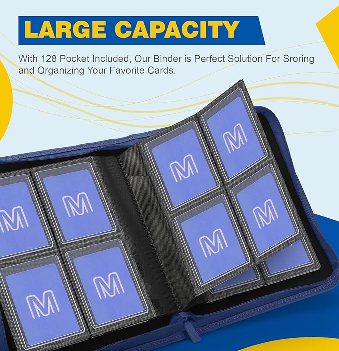 Toploader Binder,4-Pocket Side Load Trading Card Album, Holds 128 Cards with Double-Sided Pockets for MTG, Sports Cards, Top Loader Storage