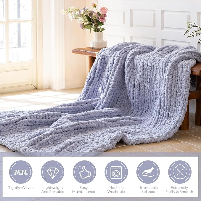 Chunky Knit Blanket - Luxury Soft Cozy 60 * 80 Throw Blanket,100% Woven Blanket Rope Knot Throw Blanket for Couch, Sofa, Home Decor, Gift - Machine Washable (Grey, 60 * 80)