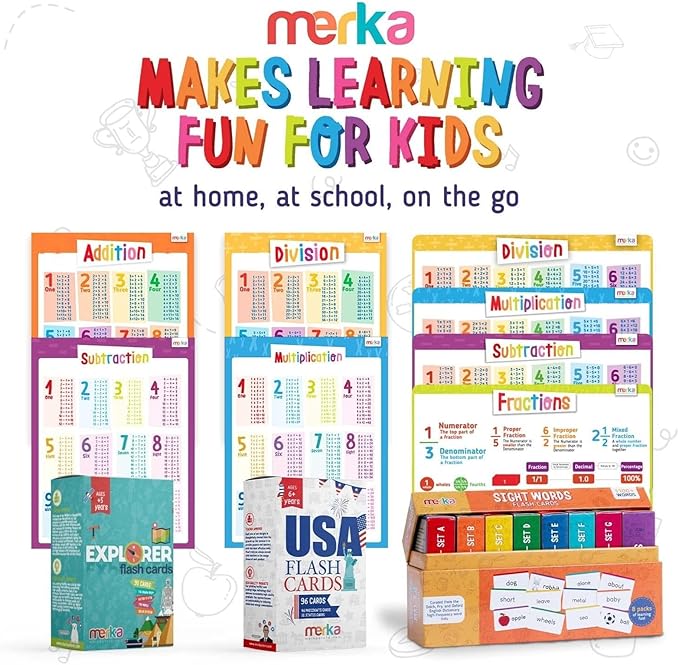 Merka Division & Multiplication Flash Cards - 2 Sets (338 Total Cards), Multicolor - Multiplication Facts to 12 for 3rd Grade - Division Flashcards with Dots for Visual Learning
