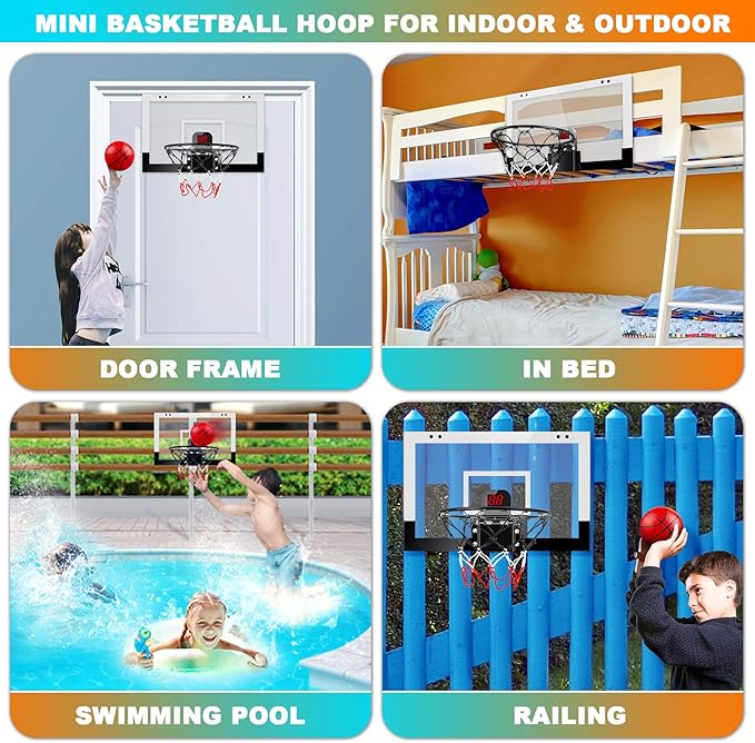 Indoor Basketball Hoop Boys Gifts for Teens Door Room Basketball Hoop Mini Hoop with Scoreboard, 3 Balls and Batteries Basketball Toys for 8 9 10 11 12