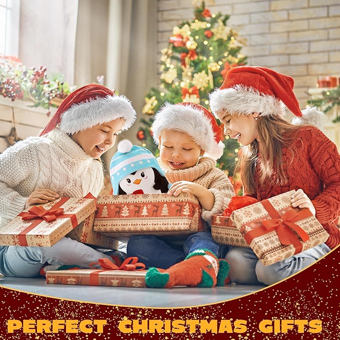 Christmas Penguin Plush Toy: 8-Inch Cute Penguin Stuffed Animal with Striped Knit Hat Soft Christmas Plushie Pillows Winter Holiday Decor Gifts for Kids and Adults