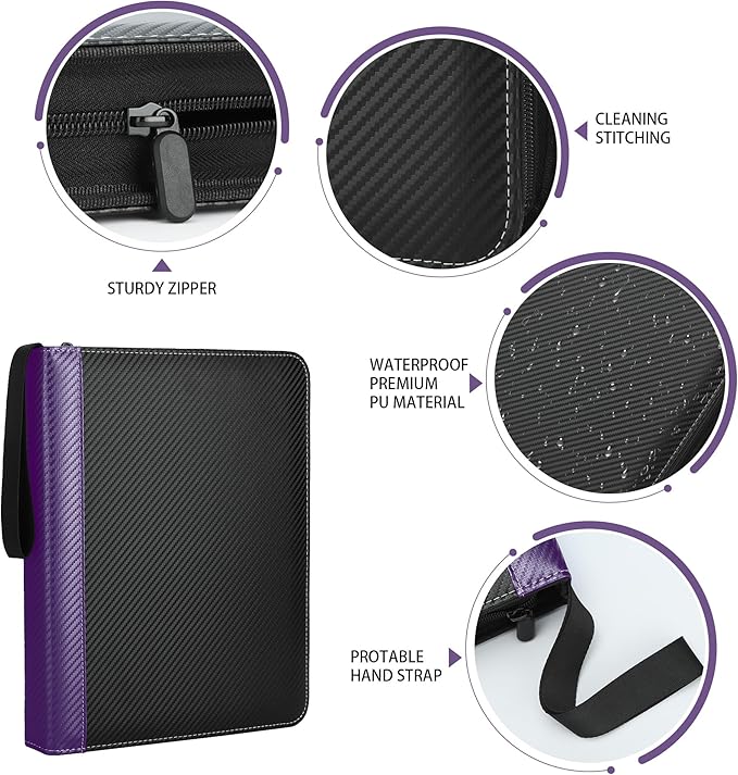9 Pockets Trading Card Binder with Sleeves Card Organizer, 900 Double Sided Pocket PU Card Collection Binder, Baseball Binder,for Sports Card, MTG, TCG Yugioh Card (Purple)