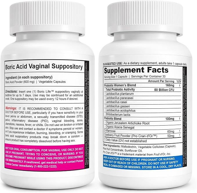 NutraBlast Boric Acid Suppositories Bundle with Women's Probiotics | Supports Odor Control | Digestive, UT & Intimate Health | Promotes Healthy Intimate Balance (30 Count)