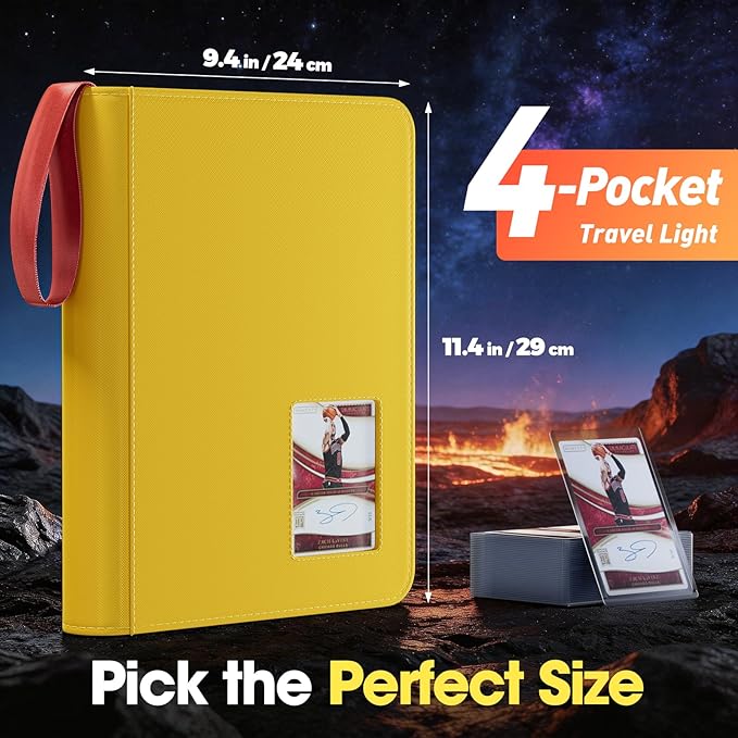 ProCase 4 Pocket Top Loader Binder, Holding 144 Cards in 3"x4" Toploaders, Side Loading Small Book Folder with Clear Window for Pokemon, Trading, Sports Cards Collection TCG, MTG -Yellow