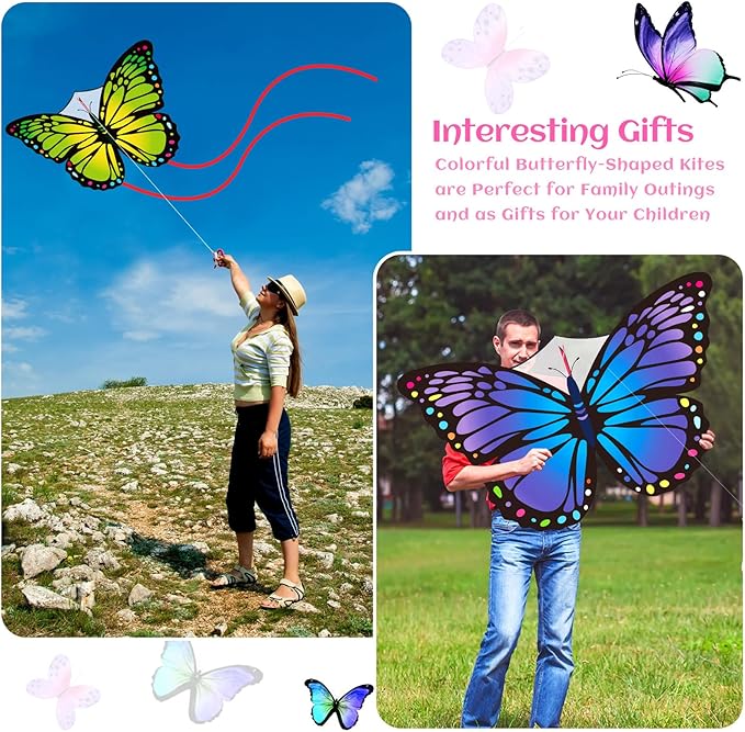 Silipull 6 Pcs Kites Butterfly Kite 55" x 28" Large Kites with 328ft String Colorful Beach Kite for Adults Beginner Outdoor Supplies
