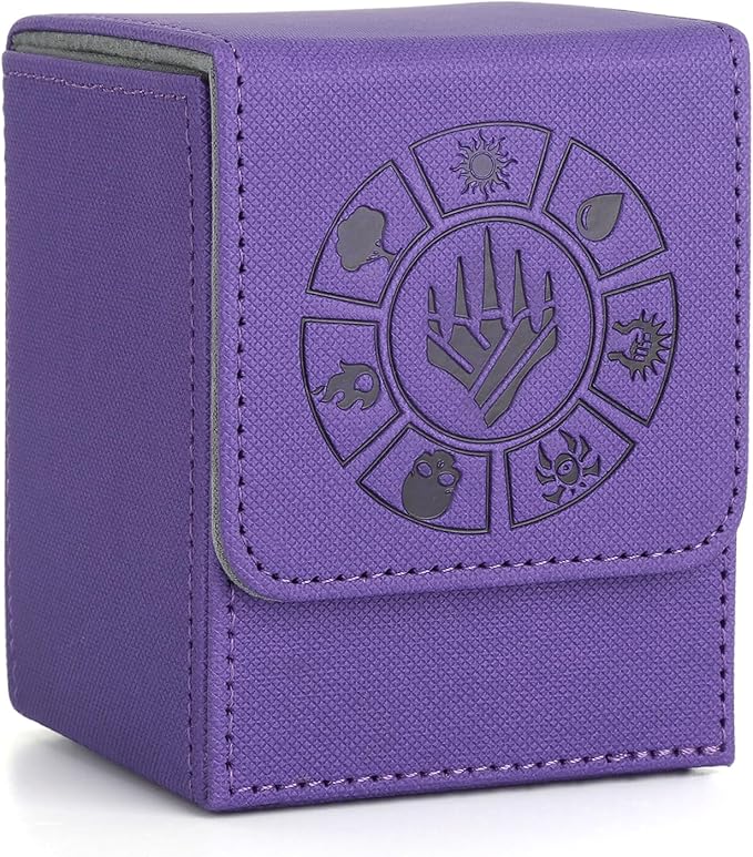 Arkeiliy Card Deck Box, 110+ Storage MTG Deck Box with 50 Pcs Card Sleeve, Collectible Trading Card Cases for Magic Commander and More (Purple)