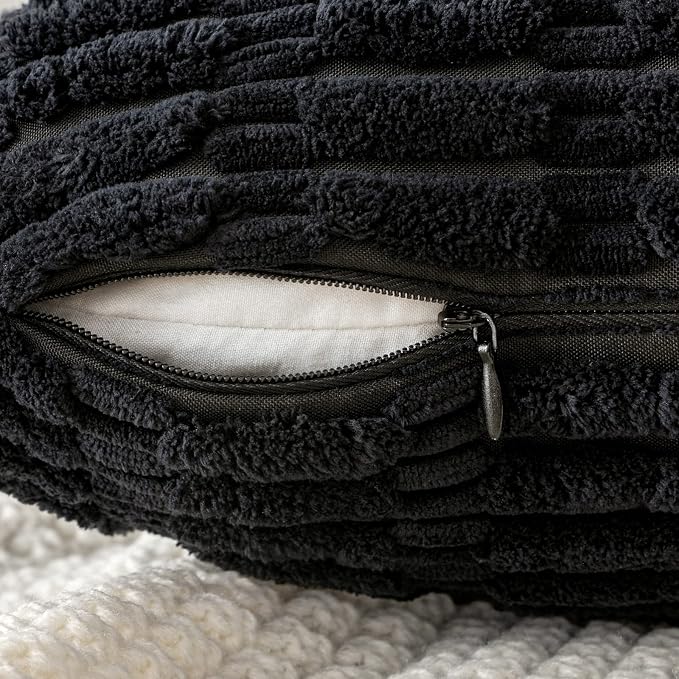 MIULEE Euro Sham Corduroy Decorative Throw Pillow Covers 24x24 Black | Pack of 2 Soft Boho Striped Pillow Covers Modern Farmhouse Home Decor For Sofa Living Room Couch Bed