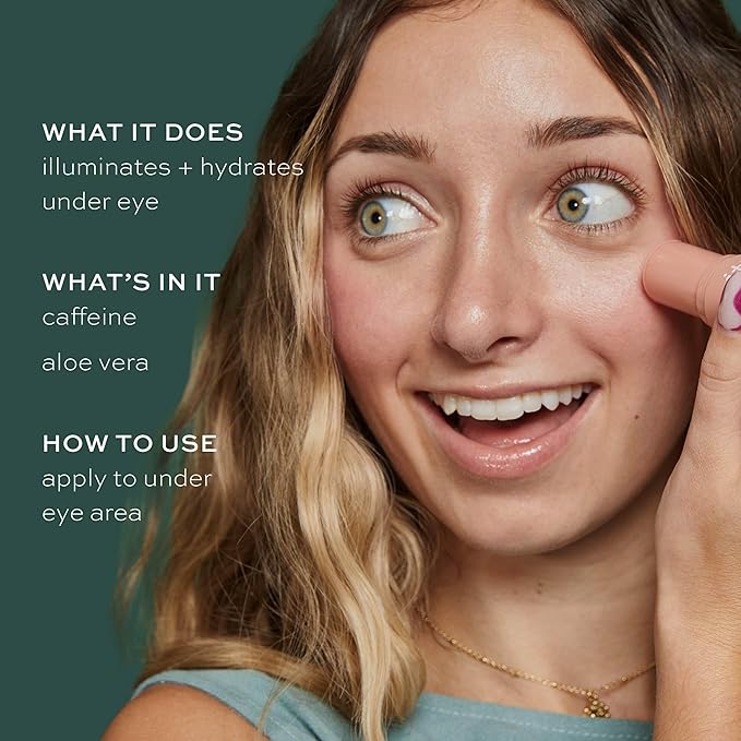 ITK Skincare Caffeine + Aloe Vera Under Eye Stick Face Moisturizer for Fine Line & Wrinkle Repair - Travel Size - Anti Aging Dark Circle Under Eye Balm Treatment Stick - Soothes Puffy Eyes & Redness