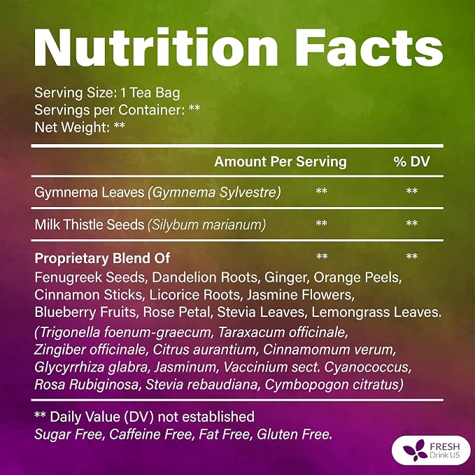 FreshDrinkUS, Vitality Balance Tea Bags | 30 Count | Herbal Blend with Gymnema, Milk Thistle Seed, Fenugreek, Dandelion Root, Ginger, Orange Peel & Other Herbs – 100% Natural, Caffeine-Free Herbal Tea