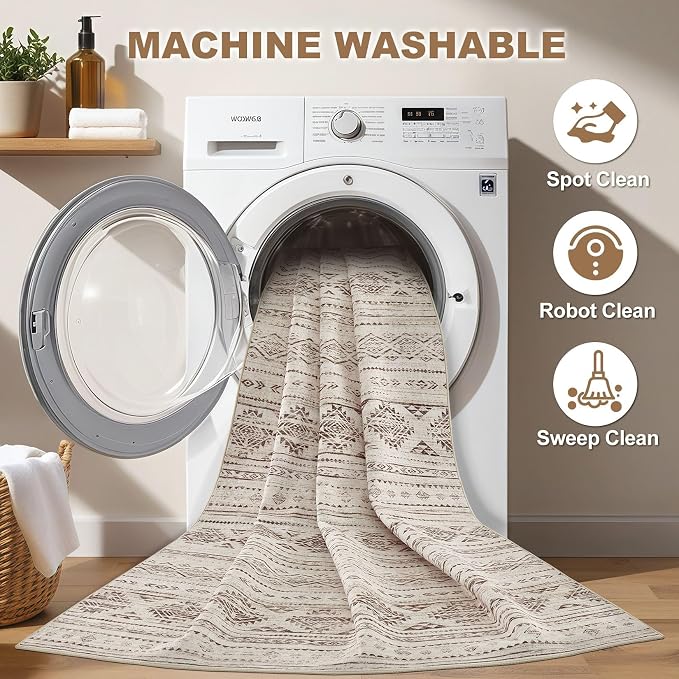 Nakagishi Boho 10x14 Area Rug Living Room Rugs Machine Washable Dark Brown | Soft, Pet & Kid Friendly, Carpet for Living Room/Bedroom/Office/Kitchen/Nursery, Daily Home Decor Stain Resistant Moroccan