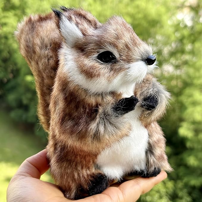 Realistic Squirrel Figurine - Lifelike Plush Squirrel with Bushy Tail, Handcrafted Collectible Stuffed Animal for Fall, Thanksgiving, Home & Shelf Decoration