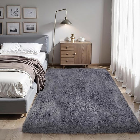 4x6 Thick Grey Fluffy Shag Rug for Bedroom, Plush Washable Carpet | Area Rug for Living Room, Kids Nursery, College Dorm, Non Slip Shaggy Floor Carpet