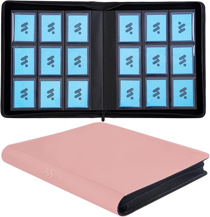 Top Loader Binder, Holds 324 Top Loaders,9 Pocket Top Loader Binders for 3" x 5" Rigid Cards,Top Loader Card Binder for Hard Plastic Top Loaders -Pink