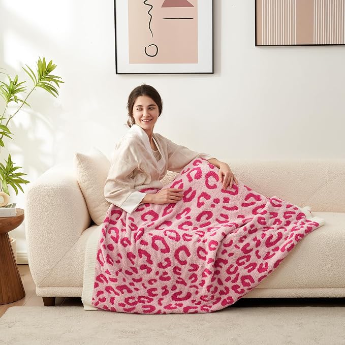 Snuggle Sac Ultra Soft Pink Leopard Blanket Twin Size - Oversized Reversible Cheetah Bedding Blanket, Leopard Pattern Throw for Bed, Sofa, Couch, 60x80 inches