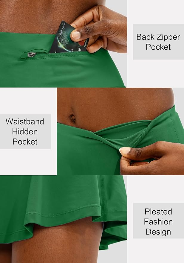 Pleated Tennis Skirt with 4 Pockets | 14", 3.5" High Waisted, Soft, Lightweight, Mesh Built-in Shorts, Dressy, Casual, Athletic, Golf, Skort for Women