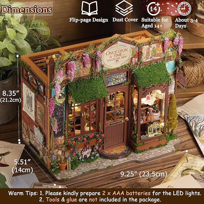 TuKIIE DIY Miniature House Kit with Furniture, 1:24 Scale Creative Room Opened & Closed Wooden Doll House Book Nook Plus Dust Proof for Kids Teens Adults(Dollhouse Shop)