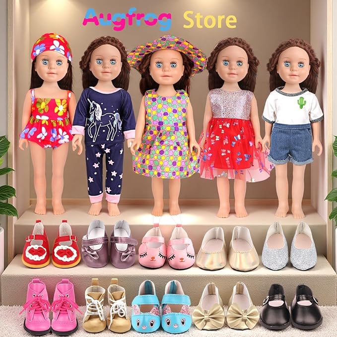 14 Pcs 18 Inch Doll Accessories,5 Sets Clothes and 2 Pairs of Doll Shoes (Send by Random) for 18 Inch American Doll, Best Birthday Festivals for Kid, Gril -2