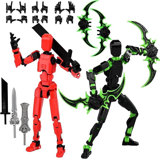 2pc Finish Product T13 Action Figure Set, 3D Printed Multi-Jointed Dummy Titan13 Robot Lucky 13 Dummy 13 Robot Gift for Collectors Desktop Decorations