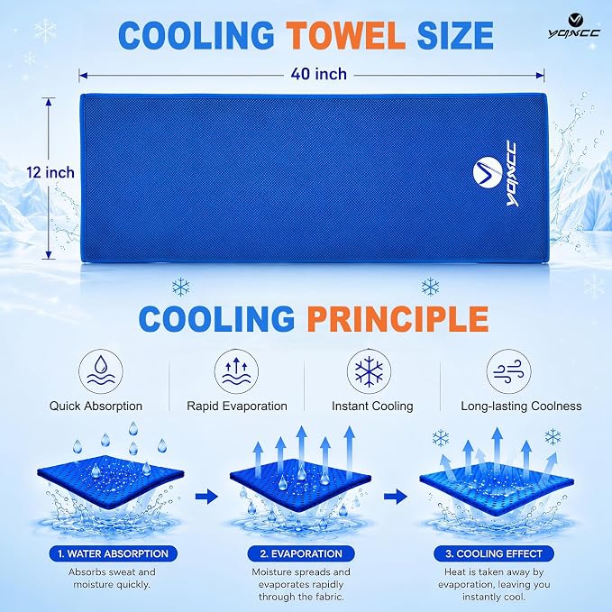 YQXCC 4 Pack Cooling Towels (40"x12"), Ice Cool Neck Towel, Soft Breathable Microfiber for Gym, Yoga, Golf, Running, Camping & All Hot Weather Activities