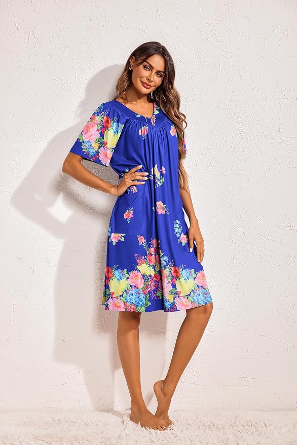 Ekouaer Womens House Dress Floral Print Moo Moos Nightgowns Moomoo Dresses Mumus with Pockets