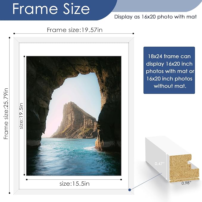18x24 Poster Frame Set of 6, Wall Mount Display, White | Display Pictures 16x20 with Mat or 18x24 Without Mat, Horizontal or Vertical, Gallery Wall Frame Set, Wedding Birthday Gifts