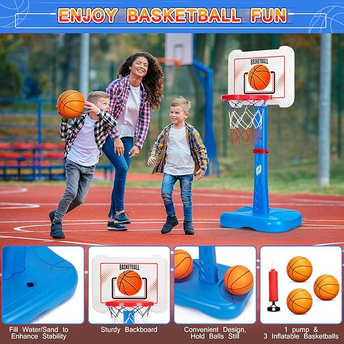 3 in 1 Kids Basketball Hoop and T Ball Set, Adjustable Height Toddler Basketball Hoop, Hanging Tee Baseball, Indoor Outdoor Sports Toys Gifts for Toddlers Boys Girls Ages 3 4 5 Year