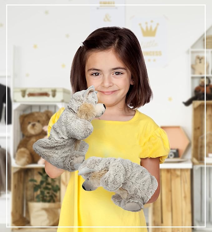 DolliBu Wolf Plush Hand Puppet for Kids - Soft Plush Stuffed Animal Hand Puppet Toy for Puppet Show Games & Puppet Theaters for Kids, Adult's Cute Puppets Educational Toy to Teach Children & Toddlers