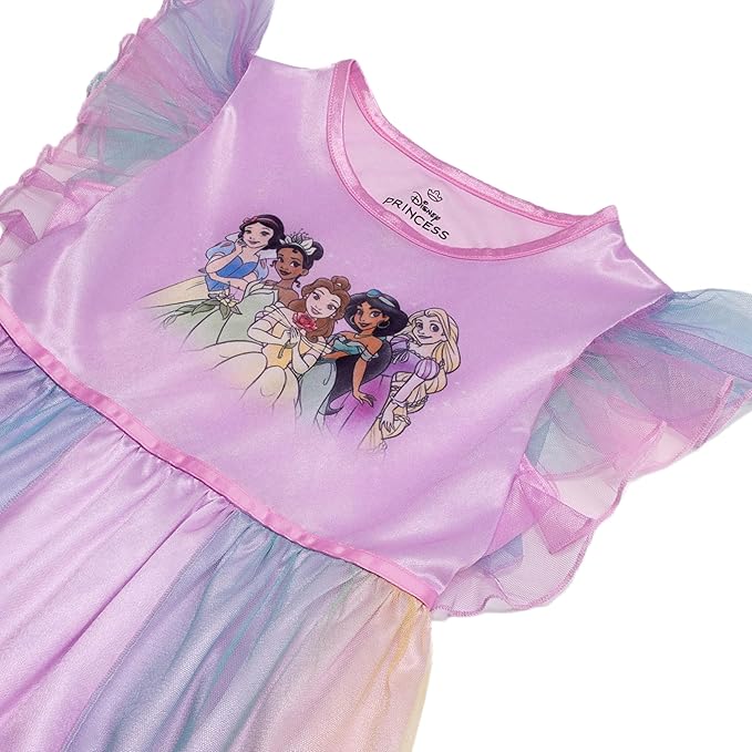 Disney Girls' Princess Dress Nightgown, Fantasy Gown, Soft & Cute Pajamas for Kids