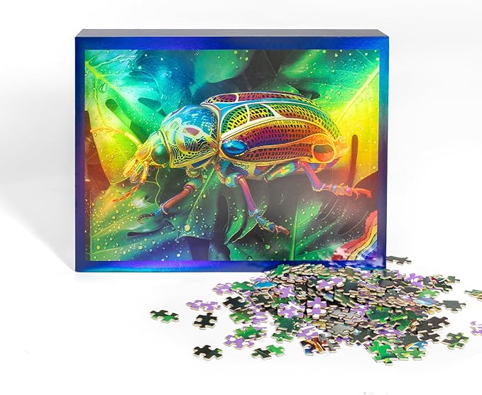 Unique Jigsaw Puzzles 1000 Pieces for Adults, Laser Rainbow Reflection Unique Puzzles, Cool Puzzles for Adult in Game Night, Beetle Theme, Unique Gifts for Puzzle Lovers