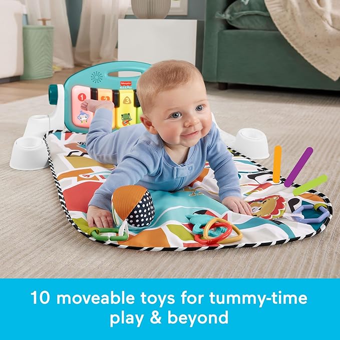 Fisher-Price Baby Activity Mat Glow & Grow Kick & Play Piano Gym, Blue, Musical Learning Toy for Ages 0+ Months, Spanish Version