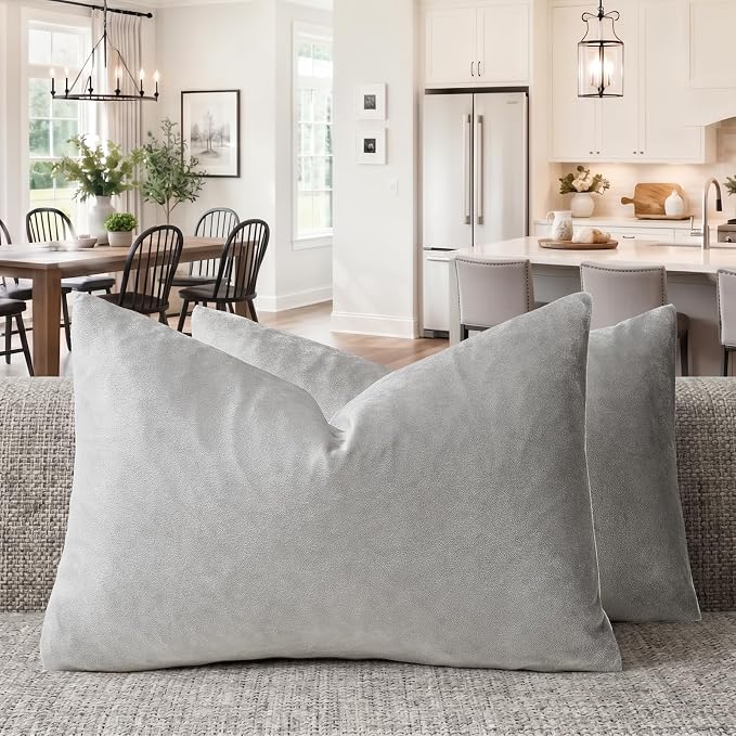 GIGIZAZA Silver Grey Velvet Throw Pillow Covers 12x20 Pack of 2 | Decorative Lumbar Pillows for Couch Sofa,280gsm Soft Textured Fabric,Modern Pillowcases,Luxury Cushion Covers