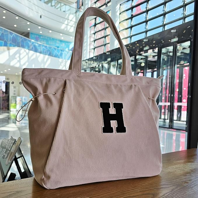 ESVAN Corduroy Yoga Tote Bag Gifts for Women Drawstring Yoga Mat Bag for Office Workout Travel Carryall Pilates Gym