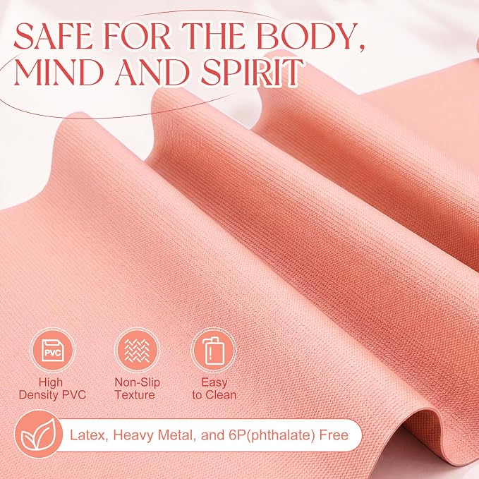 3 mm Thin Yoga Mats Bulk, Lightweight PVC Exercise Mats Non Slip Workout Fitness Pads for Yoga Pilates Stretching Classes Gym Home Studio, Easy to Clean