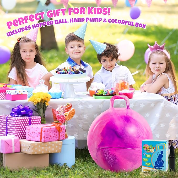 Upper Rider 18 Inch Clouds Hopper Ball for Kids Ages 3-8, Purple Pink Bouncy Ball with Handle, Inflatable Jumping with Pump and Gift Box, Indoor Outdoor Balance Toy for Girls and Boys