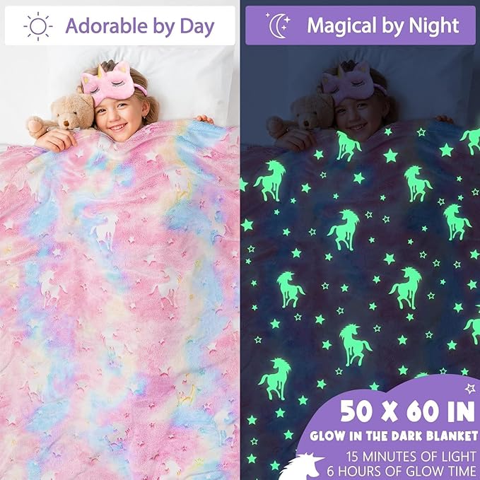 Unicorn Gifts for Girls 4-6 6-8, Birthday Easter Gifts Set for Girls Age 4 5 6 7 8 9+ Year Old Tween Teen Girl Trendy Stuff Kids Unicorn Toys with Glow in The Dark Blanket Purse for Daughter Niece