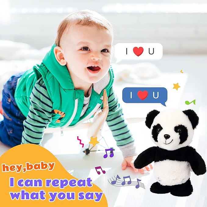 Easfan Talking Panda Repeats What You Say Electric Walking Singing Stuffed Animal Interactive Funny Plush Toy Musical Speaking Animated Toy Birthday for Kids Boys Girls, 8’’