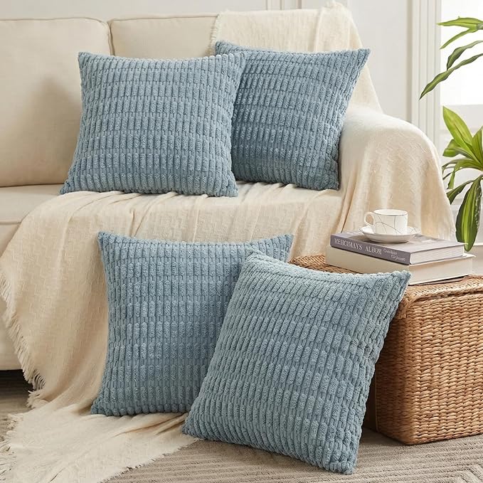 Fancy Homi 4 Packs Decorative Throw Pillow Covers for Living Room Couch Bed, Modern Farmhouse Boho Home Décor Accent Cushion Case, 22" x 22", Light Blue