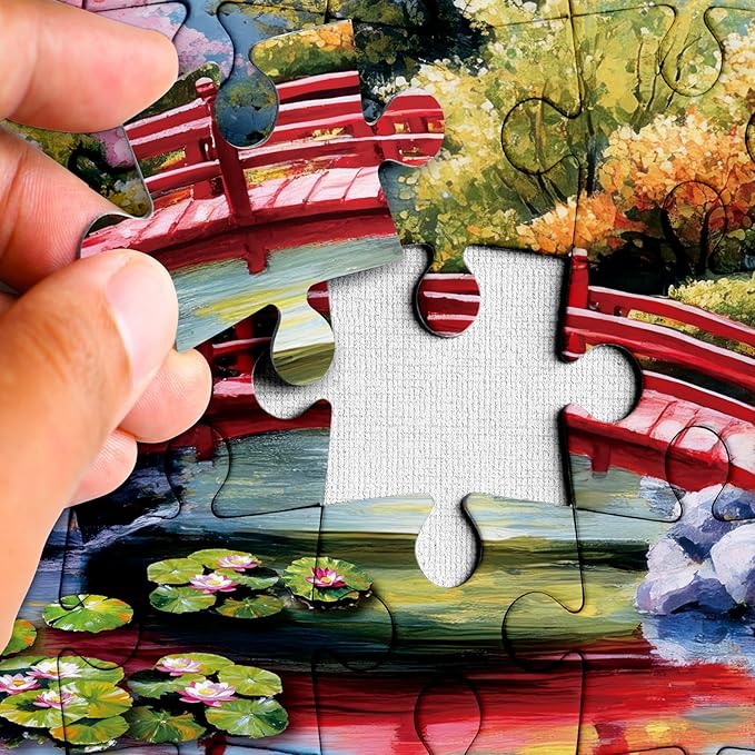Garden Landscape Painting Jigsaw Puzzle 1000 Piece for Adult, Colorful Art Flower Cherry Blossom Plant Jigsaw Puzzles, Pretty Aesthetic Lotus Puzzle