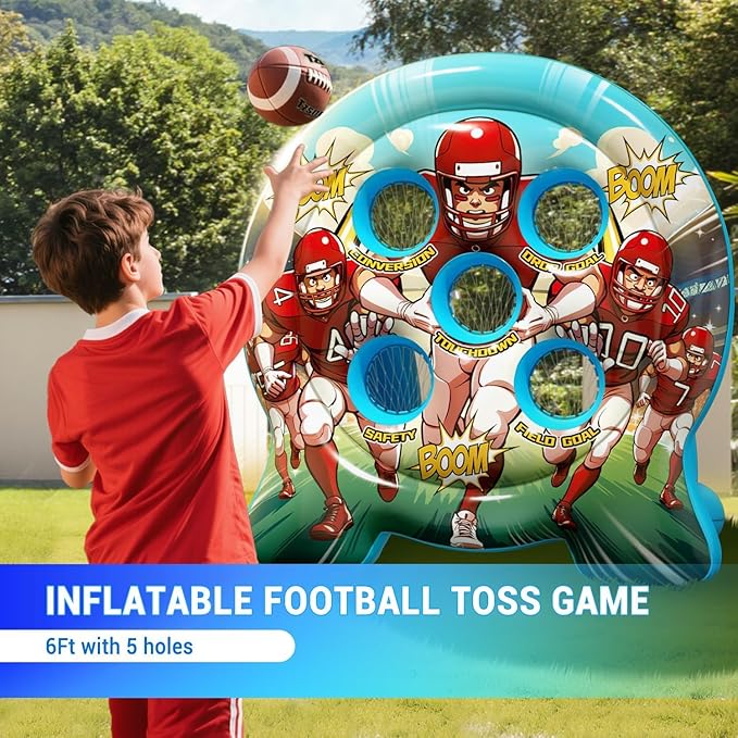 Kids Football Target Toss Game with Junior Size Football - Inflatable Throwing Target Toy - Fun Sports Carnival Party Game - Outdoor Game for Kids