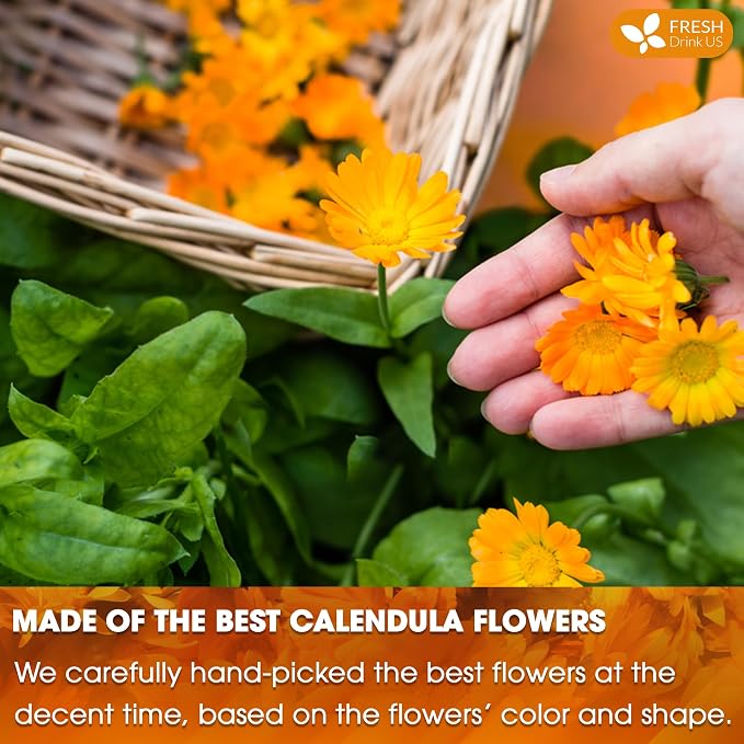 FreshDrinkUS, Premium 55 Calendula Tea Bags, 100% Natural and Pure Calendula Flowers, Eco-conscious Tea Bags. Herbal Tea. No Sugar, No Caffeine, No Gluten, Vegan.