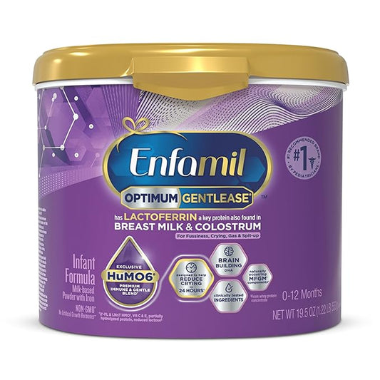 Enfamil Optimum Gentlease Baby Formula, Our Closest Formula to Breast Milk For Fussiness, Crying, Gas & Spit-up, Immune-Supporting Lactoferrin also found in Breast Milk, 19.5 Oz