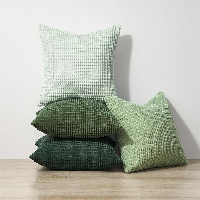 Topfinel Large Light Green Couch Throw Pillows Covers 20x20 Inch Set of 4,Accent Corduroy Striped Decorative Euro Shams,Summer Home Decor Cushion Case for Beach,Patio,Balcony