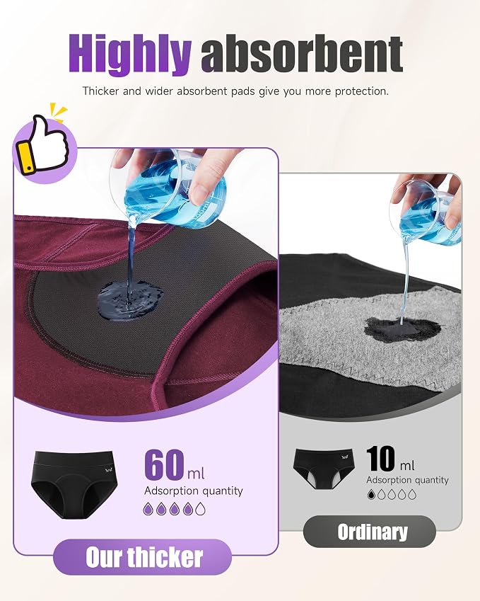 TANSTC Period Underwear for Women Heavy Flow | Leakproof Menstrual Panties Postpartum, Cotton Soft Breathable Briefs 3 Pack